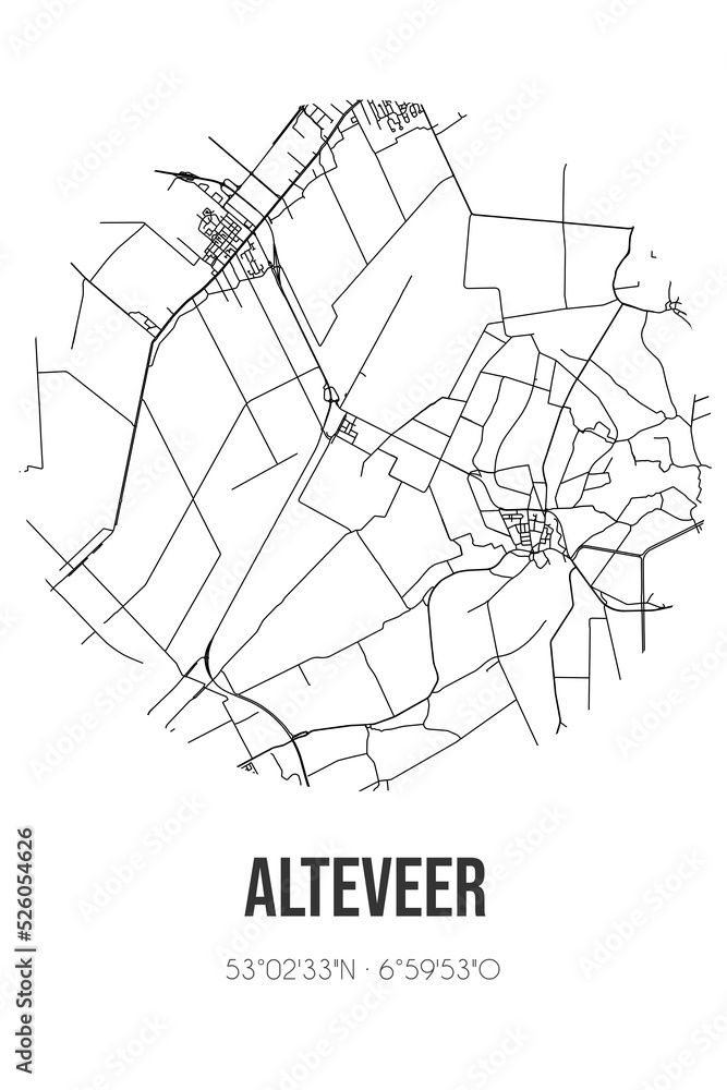 Abstract street map of Alteveer located in Groningen municipality of Stadskanaal. City map with lines