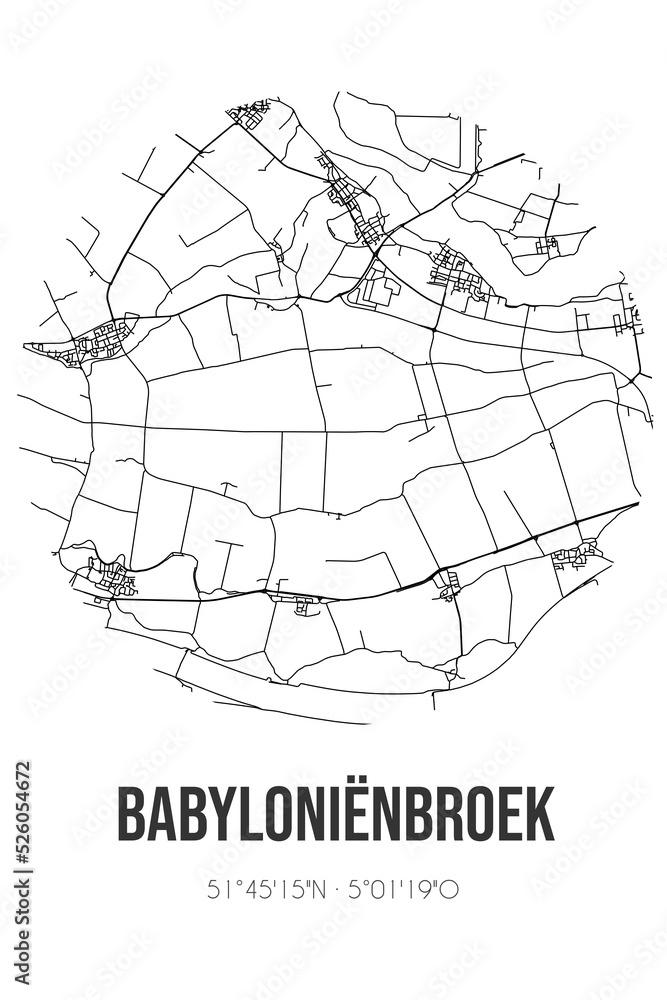 Abstract street map of Babyloniënbroek located in Noord-Brabant municipality of Altena. City map with lines