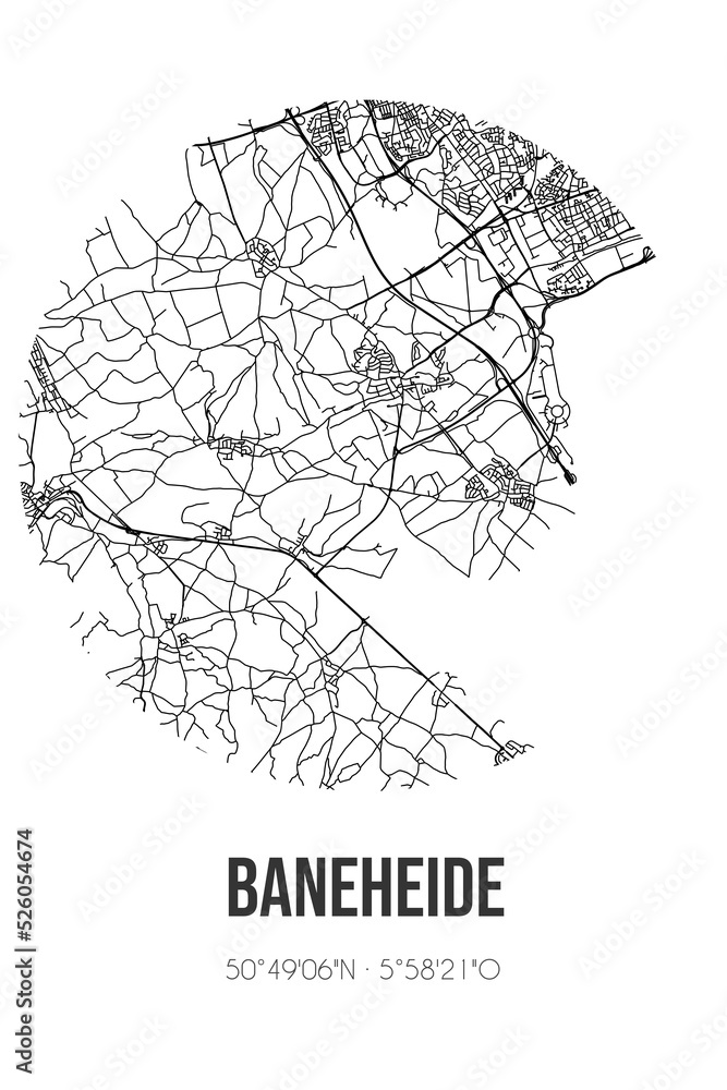 Abstract street map of Baneheide located in Limburg municipality of Simpelveld. City map with lines