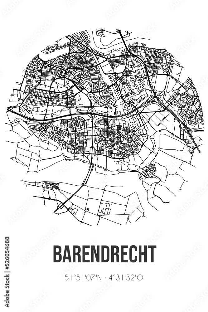 Abstract street map of Barendrecht located in ZuidHolland municipality