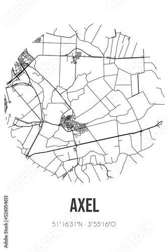 Abstract street map of Axel located in Zeeland municipality of Terneuzen. City map with lines