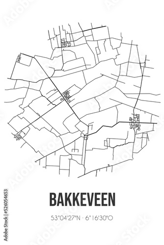 Abstract street map of Bakkeveen located in Fryslan municipality of Opsterland. City map with lines photo