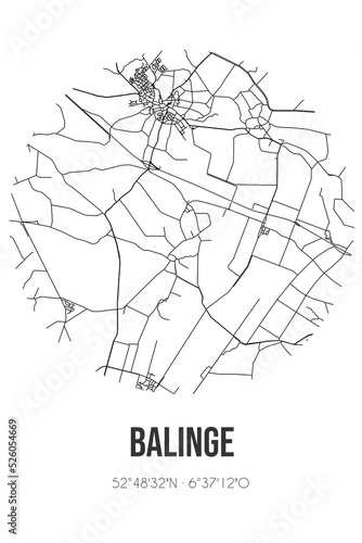 Abstract street map of Balinge located in Drenthe municipality of Midden-Drenthe. City map with lines