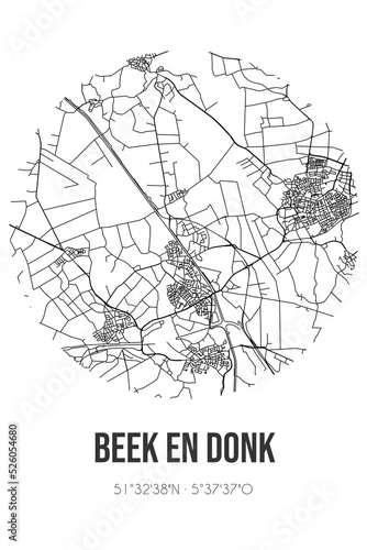 Abstract street map of Beek en Donk located in Noord-Brabant municipality of Laarbeek. City map with lines photo
