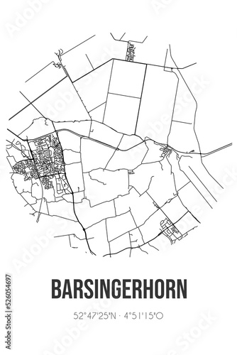 Abstract street map of Barsingerhorn located in Noord-Holland municipality of Hollands Kroon. City map with lines