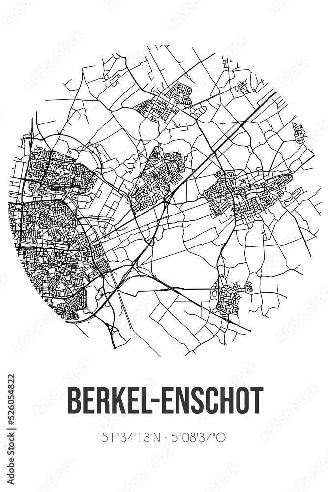 Abstract street map of Berkel-Enschot located in Noord-Brabant municipality of Tilburg. City map with lines