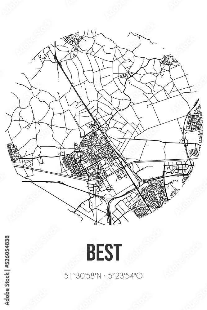 Abstract street map of Best located in Noord-Brabant municipality of Best. City map with lines