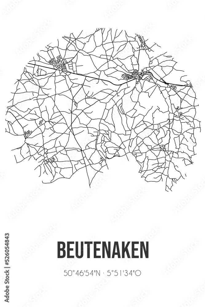 Abstract street map of Beutenaken located in Limburg municipality of Gulpen-Wittem. City map with lines Abstract street map of Beutenaken located in Limburg municipality of Gulpen-Wittem. City map with lines