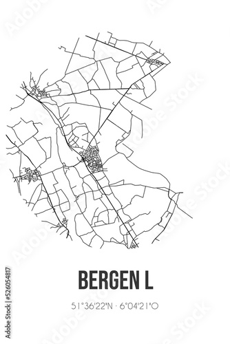 Abstract street map of Bergen L located in Limburg municipality of Bergen L. . City map with lines