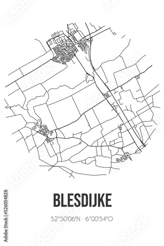 Abstract street map of Blesdijke located in Fryslan municipality of Weststellingwerf. City map with lines