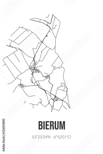 Abstract street map of Bierum located in Groningen municipality of Delfzijl. City map with lines