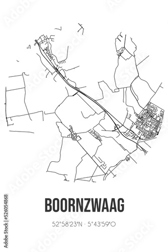 Abstract street map of Boornzwaag located in Fryslan municipality of De Fryske Marren. City map with lines
