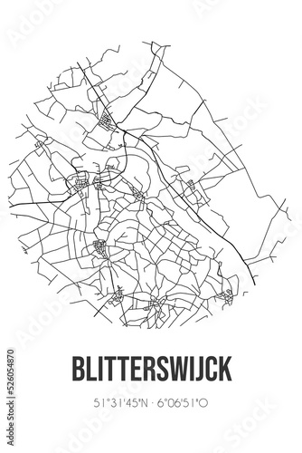 Abstract street map of Blitterswijck located in Limburg municipality of Venray. City map with lines