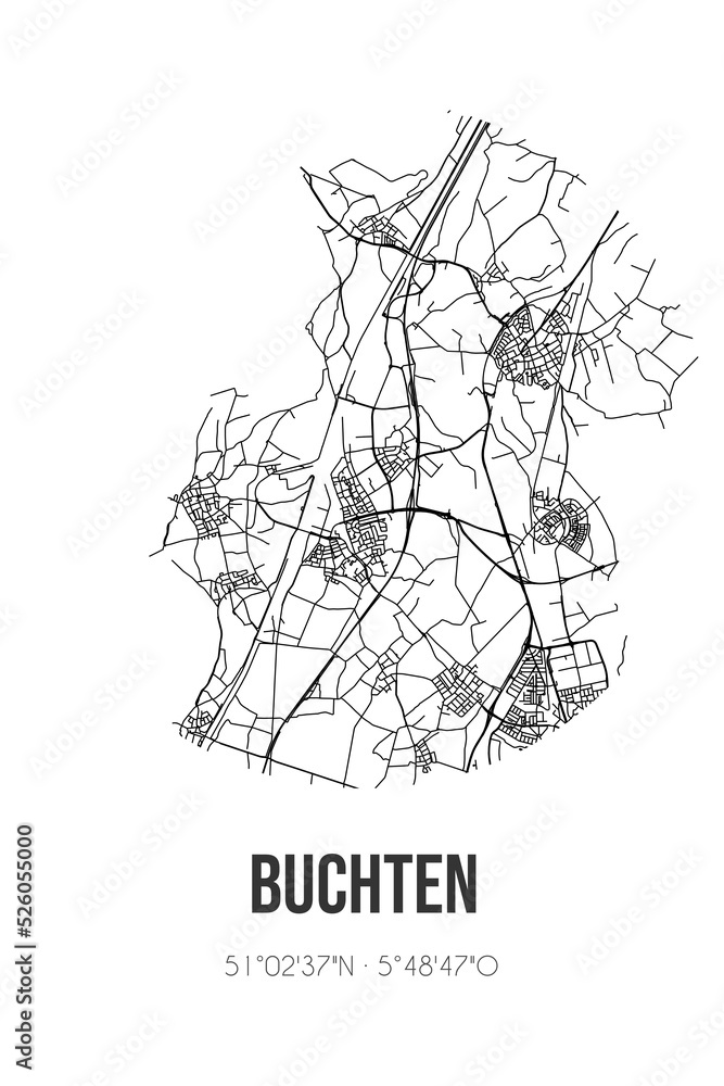 Abstract street map of Buchten located in Limburg municipality of Sittard-Geleen. City map with lines Abstract street map of Buchten located in Limburg municipality of Sittard-Geleen. City map with lines