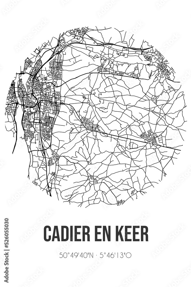 Abstract street map of Cadier en Keer located in Limburg municipality of Eijsden-Margraten. City map with lines