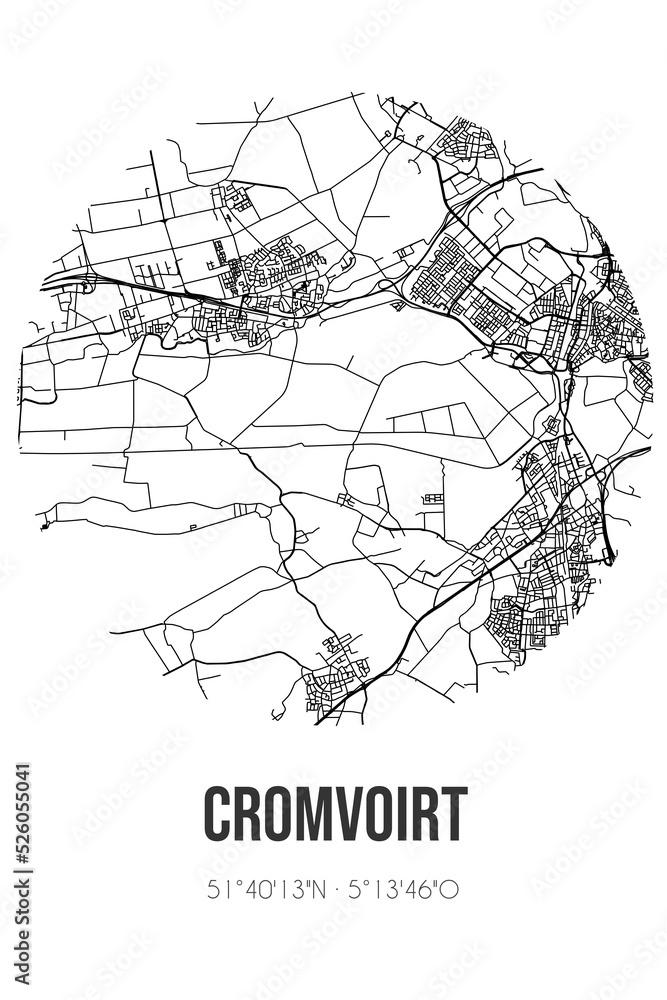Abstract street map of Cromvoirt located in Noord-Brabant municipality of Vught. City map with lines