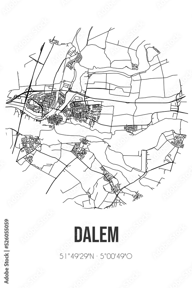Abstract street map of Dalem located in Zuid-Holland municipality of Gorinchem. City map with lines