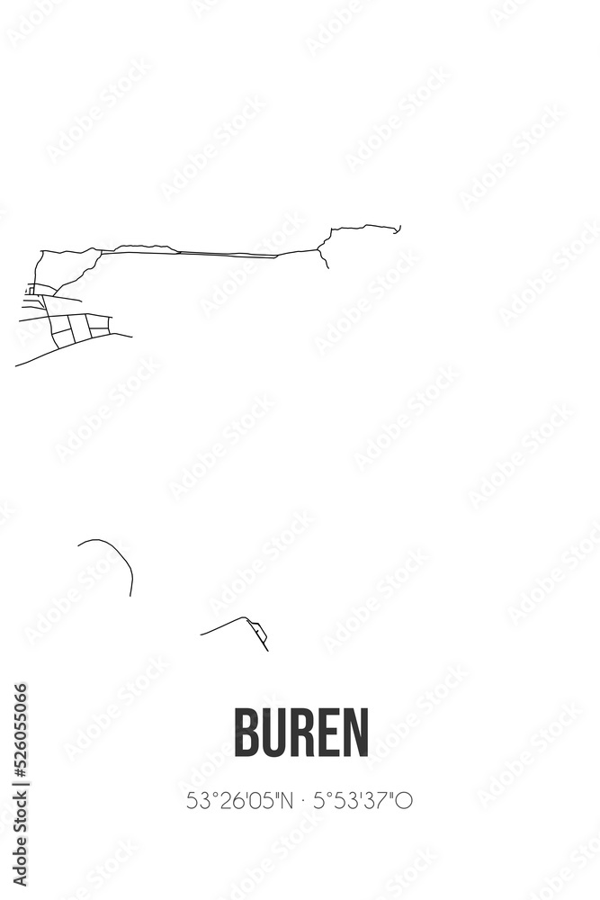 Abstract street map of Buren located in Fryslan municipality of Ameland. City map with lines Abstract street map of Buren located in Fryslan municipality of Ameland. City map with lines