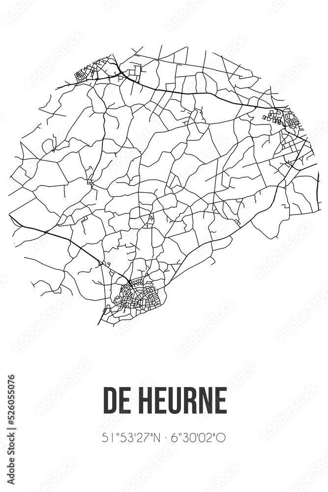 Abstract street map of De Heurne located in Gelderland municipality of Aalten. City map with lines
