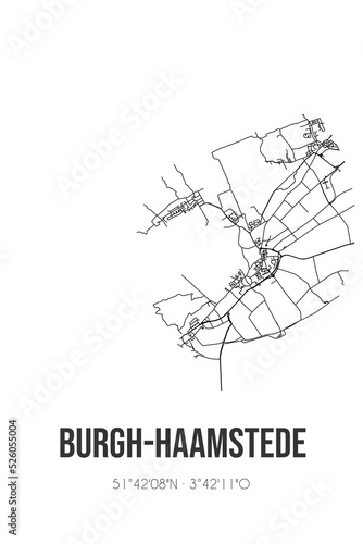 Abstract street map of Burgh-Haamstede located in Zeeland municipality of Schouwen-Duiveland. City map with lines