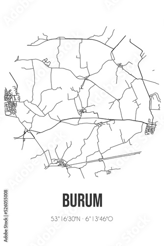 Abstract street map of Burum located in Fryslan municipality of Noardeast-Fryslan. City map with lines photo