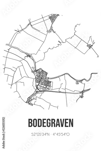 Abstract street map of Bodegraven located in Zuid-Holland municipality of Bodegraven-Reeuwijk. City map with lines