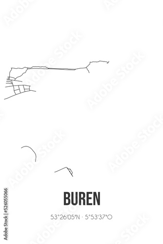Abstract street map of Buren located in Fryslan municipality of Ameland. City map with lines photo