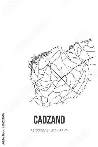 Abstract street map of Cadzand located in Zeeland municipality of Sluis. City map with lines