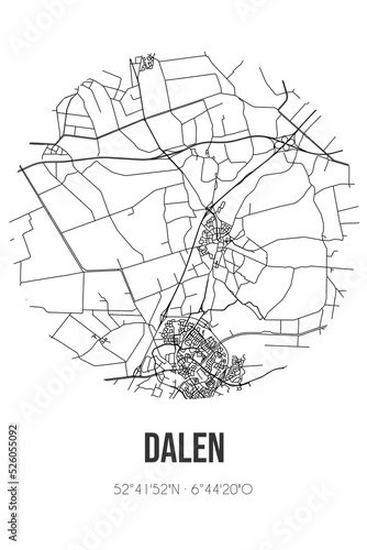 Abstract street map of Dalen located in Drenthe municipality of Coevorden. City map with lines