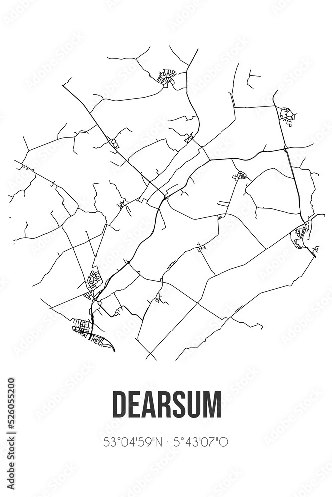 Abstract street map of Dearsum located in Fryslan municipality of Sudwest-Fryslan. City map with lines Abstract street map of Dearsum located in Fryslan municipality of Sudwest-Fryslan. City map with lines