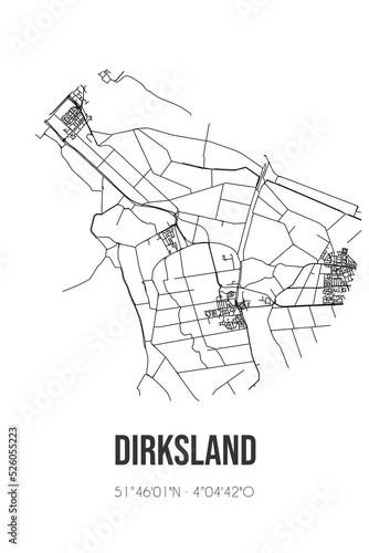 Abstract street map of Dirksland located in Zuid-Holland municipality of Goeree-Overflakkee. City map with lines
