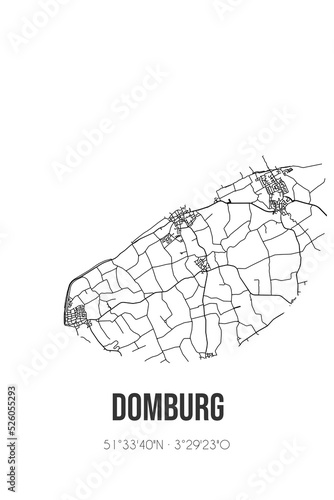 Abstract street map of Domburg located in Zeeland municipality of Veere. City map with lines