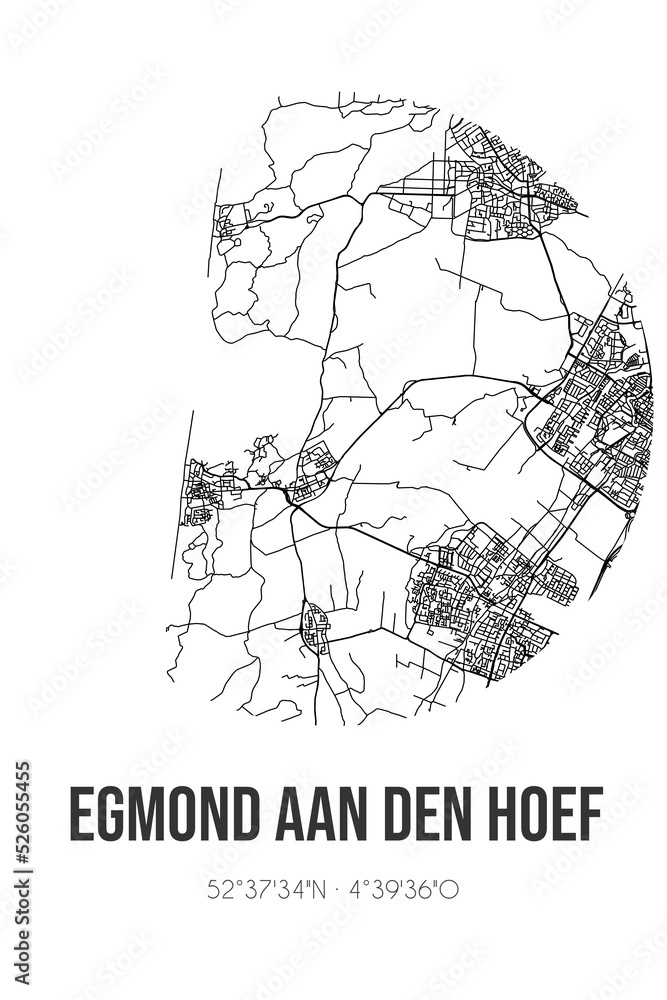 Abstract street map of Egmond aan den Hoef located in Noord-Holland municipality of Bergen(NH.). City map with lines