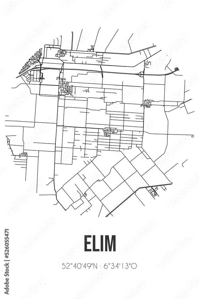 Obraz premium Abstract street map of Elim located in Drenthe municipality of Hoogeveen. City map with lines