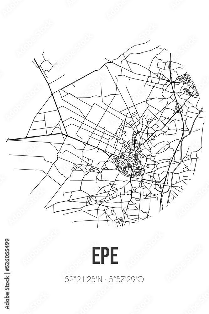 Abstract street map of Epe located in Gelderland municipality of Epe. City map with lines