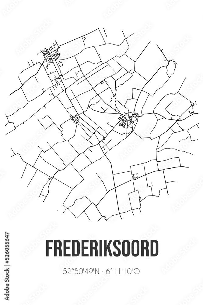 Abstract street map of Frederiksoord located in Drenthe municipality of Westerveld. City map with lines