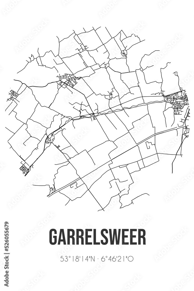 Abstract street map of Garrelsweer located in Groningen municipality of Loppersum. City map with lines