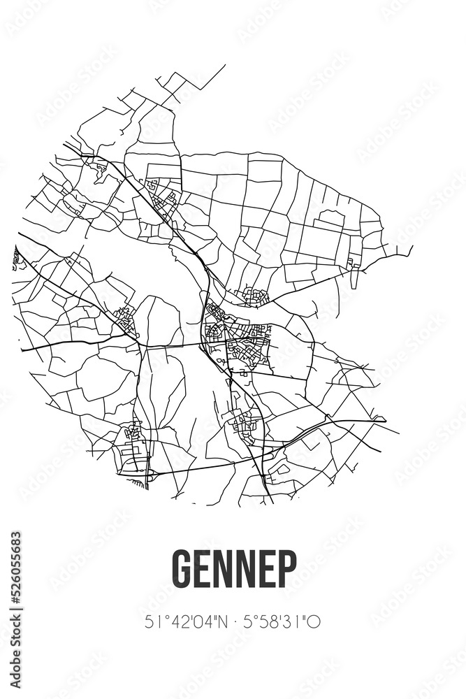 Abstract street map of Gennep located in Limburg municipality of Gennep. City map with lines Abstract street map of Gennep located in Limburg municipality of Gennep. City map with lines