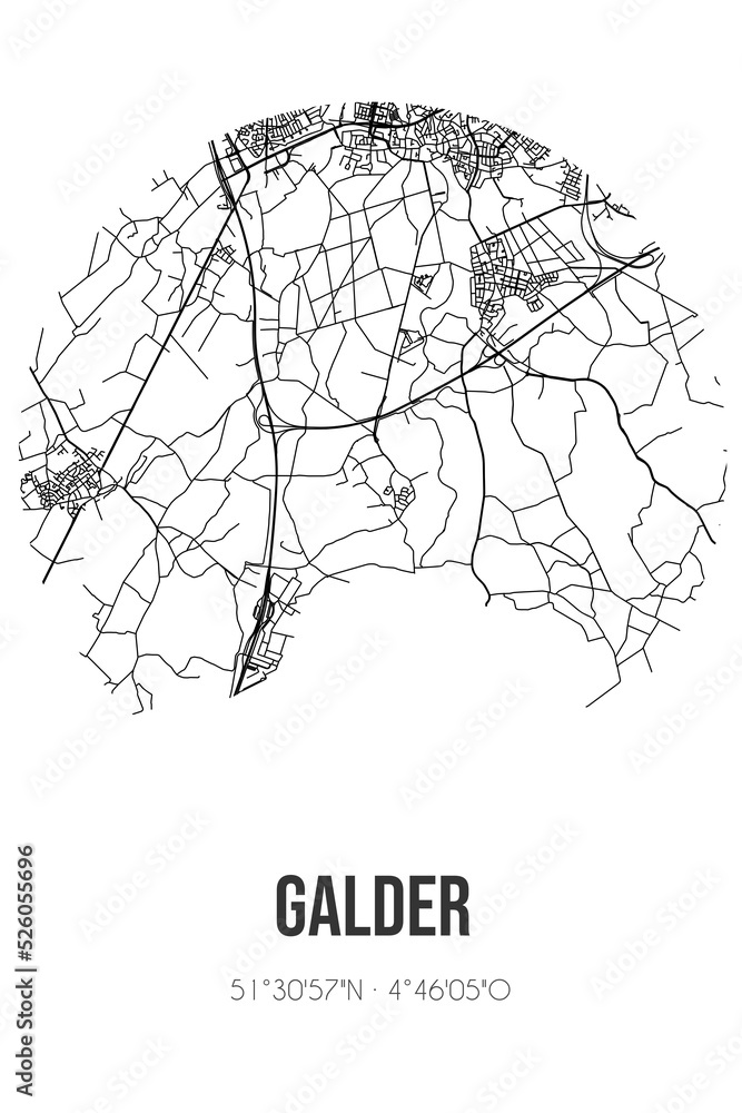 Abstract street map of Galder located in Noord-Brabant municipality of Alphen-Chaam. City map with lines Abstract street map of Galder located in Noord-Brabant municipality of Alphen-Chaam. City map with lines