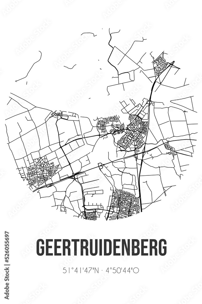Abstract street map of Geertruidenberg located in Noord-Brabant municipality of Geertruidenberg. City map with lines