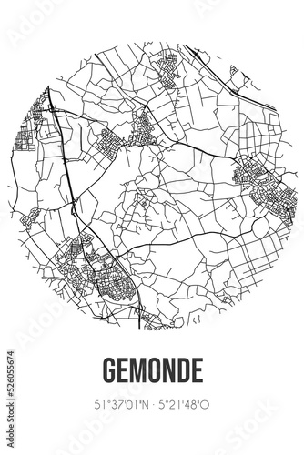 Abstract street map of Gemonde located in Noord-Brabant municipality of Sint-Michielsgestel. City map with lines