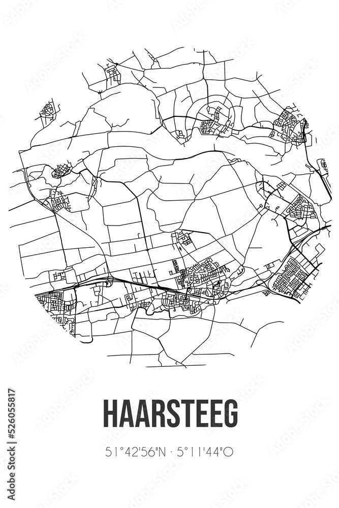 Abstract street map of Haarsteeg located in Noord-Brabant municipality of Heusden. City map with lines