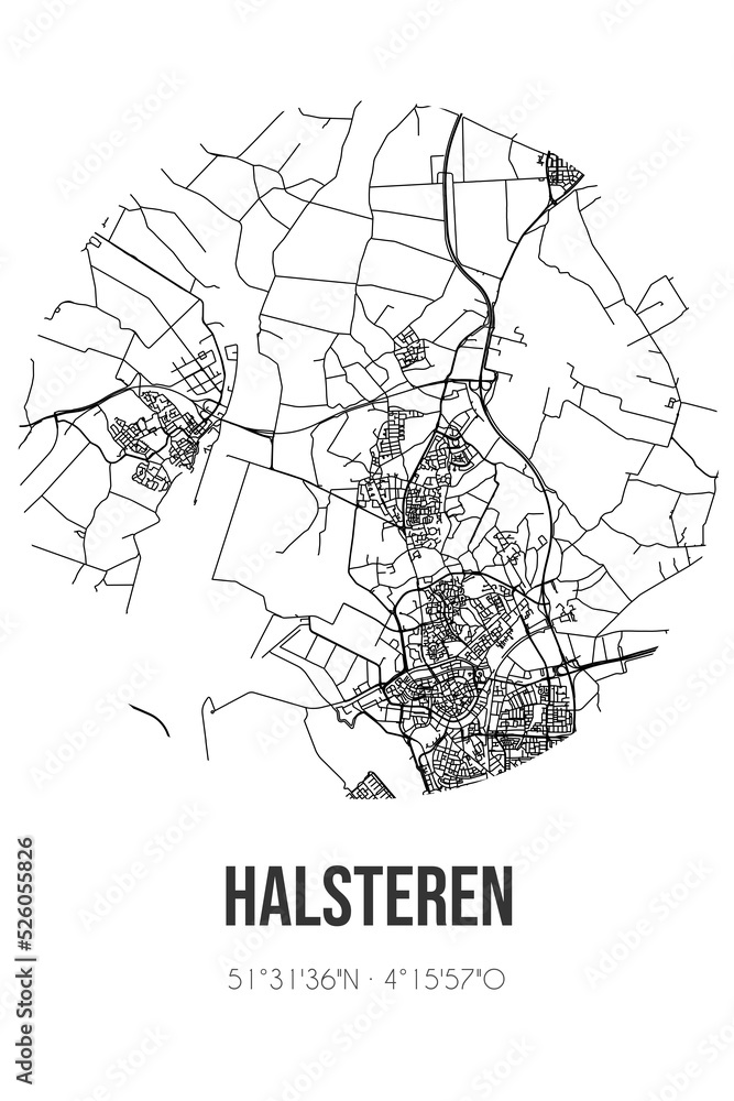 Abstract street map of Halsteren located in Noord-Brabant municipality of Bergen op Zoom. City map with lines Abstract street map of Halsteren located in Noord-Brabant municipality of Bergen op Zoom. City map with lines
