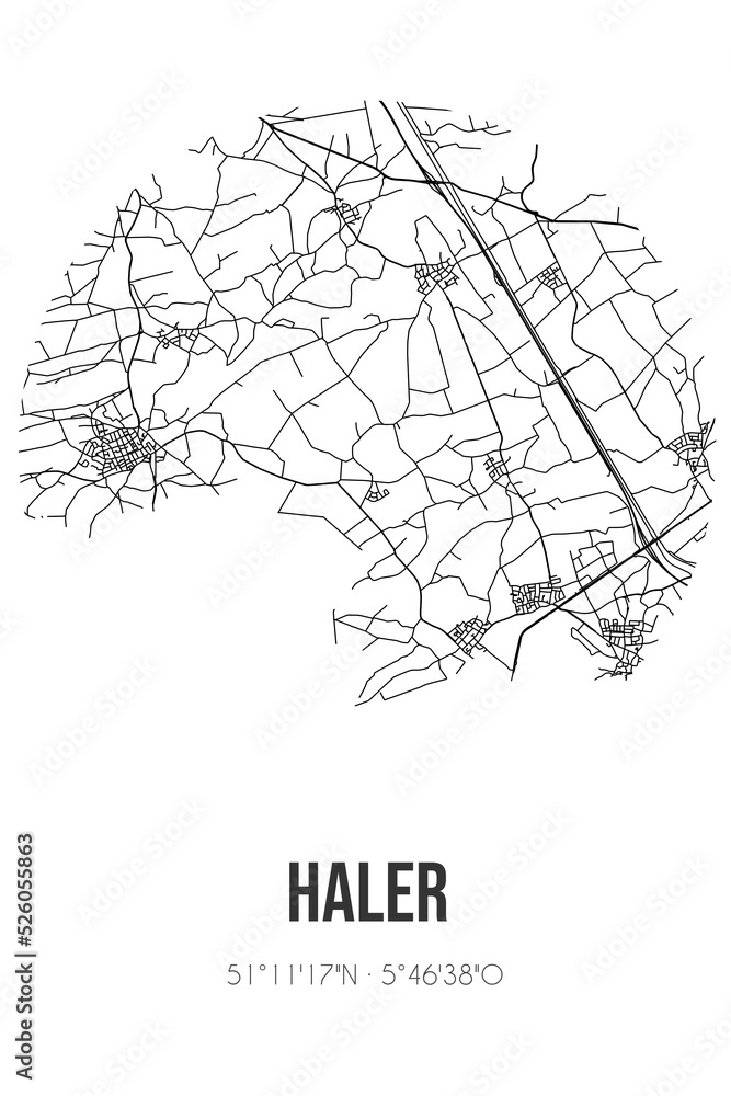 Abstract street map of Haler located in Limburg municipality of Leudal. City map with lines Abstract street map of Haler located in Limburg municipality of Leudal. City map with lines