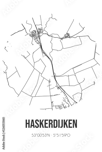 Abstract street map of Haskerdijken located in Fryslan municipality of Heerenveen. City map with lines