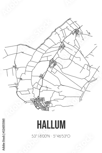 Abstract street map of Hallum located in Fryslan municipality of Noardeast-Fryslan. City map with lines photo