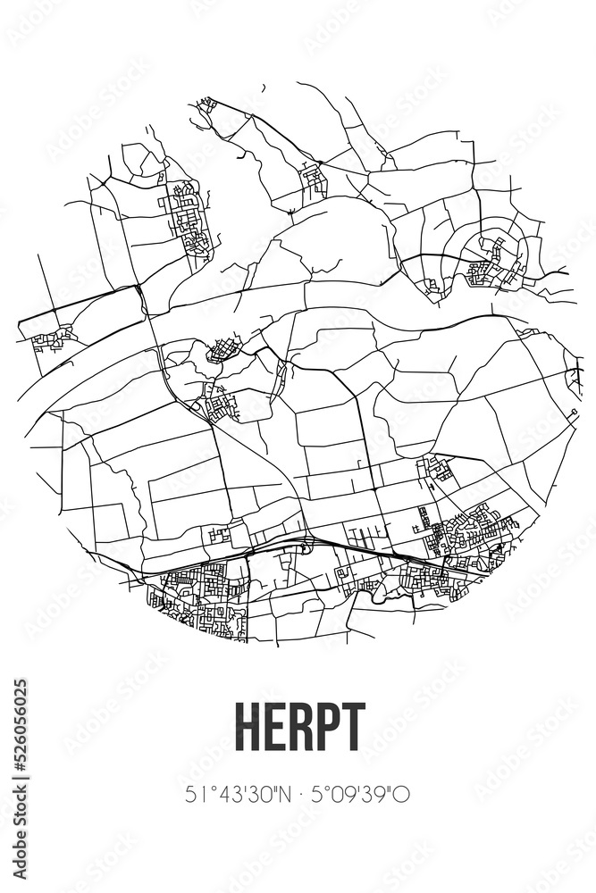 Abstract street map of Herpt located in Noord-Brabant municipality of Heusden. City map with lines