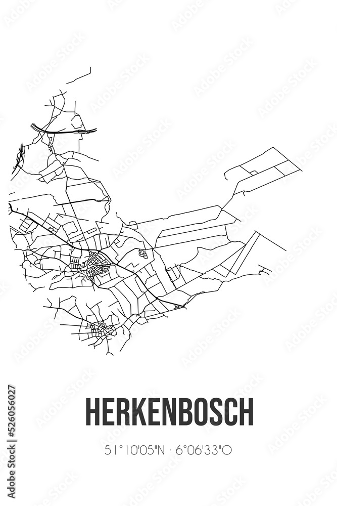 Abstract street map of Herkenbosch located in Limburg municipality of Roerdalen. City map with lines