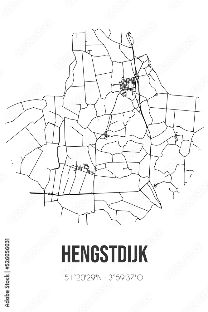 Abstract street map of Hengstdijk located in Zeeland municipality of Hulst. City map with lines