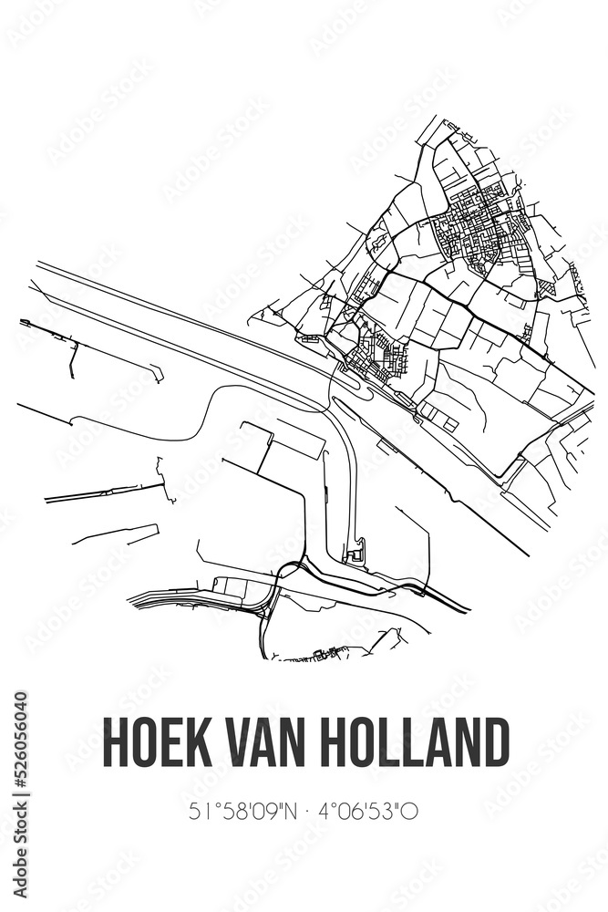 Abstract street map of Hoek van Holland located in Zuid-Holland municipality of Rotterdam. City map with lines